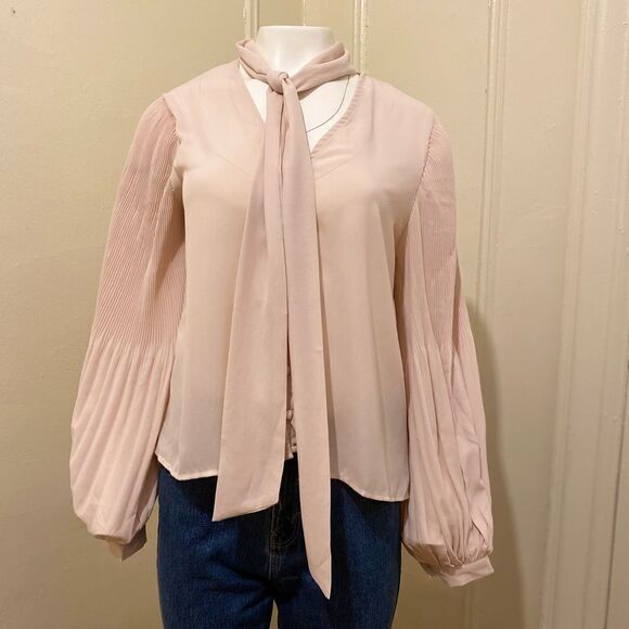 ZARA PLEATED BLOUSE TOP WITH BOW - Picture 3 of 7